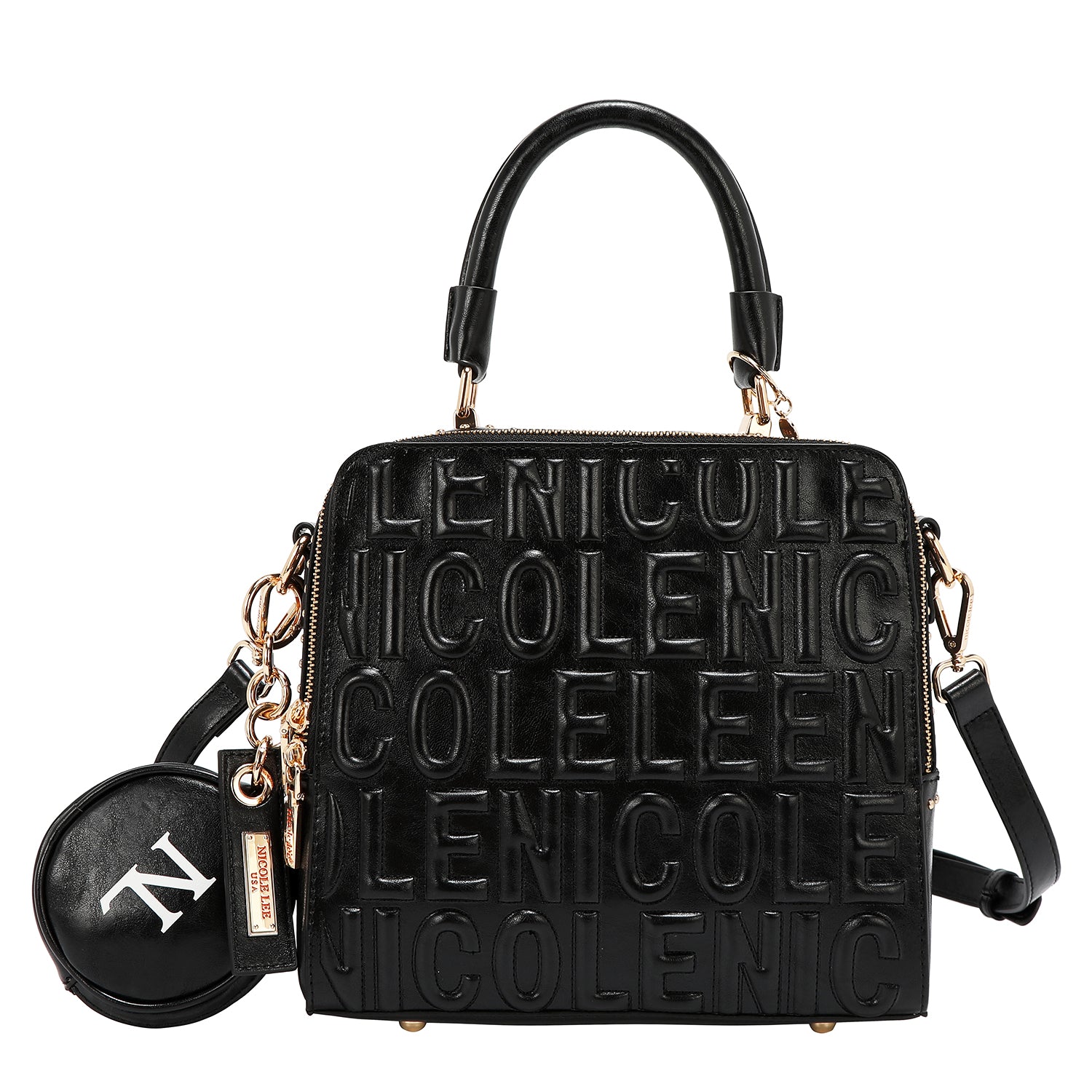 SQUARE HANDBAG WITH EMBOSSED LOGO (BLACK)