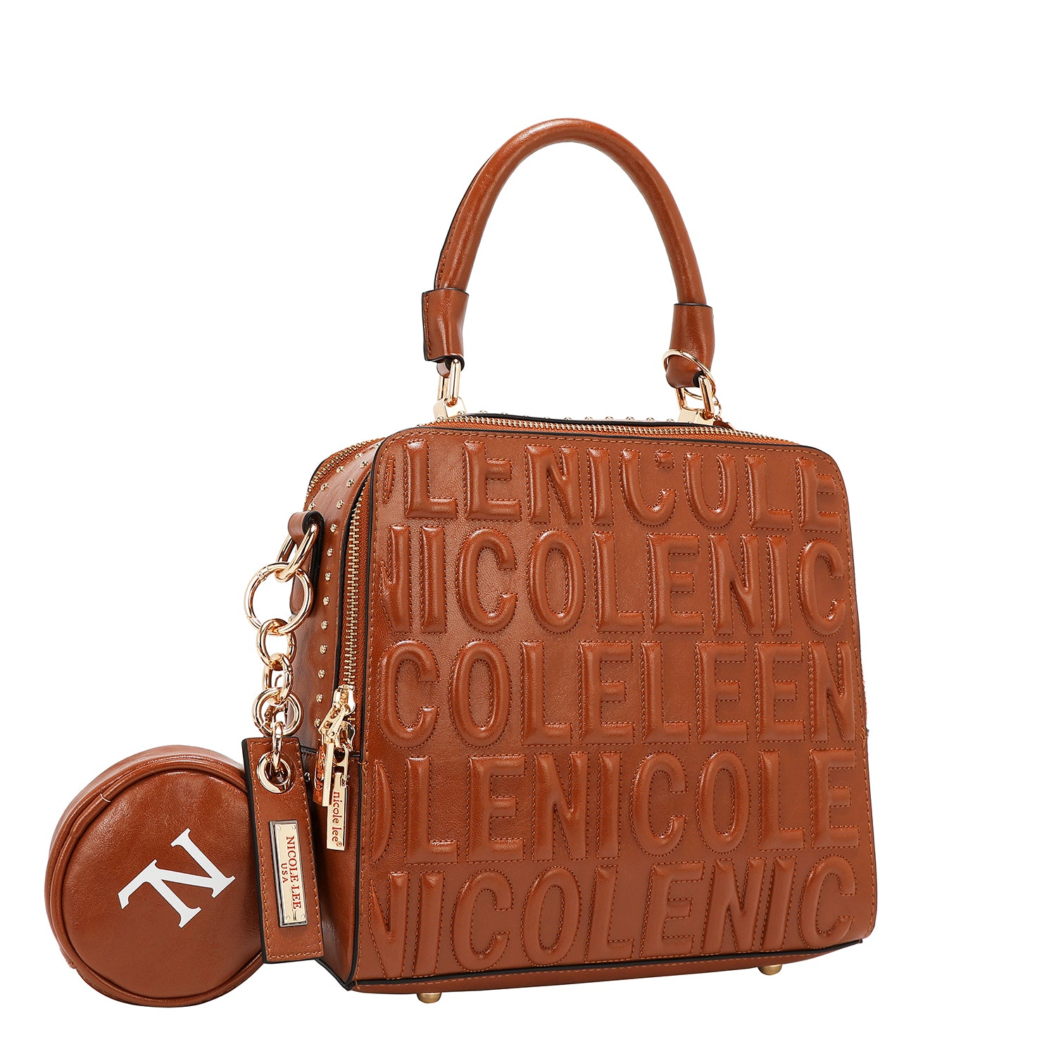 SQUARE HANDBAG WITH EMBOSSED LOGO (BROWN)