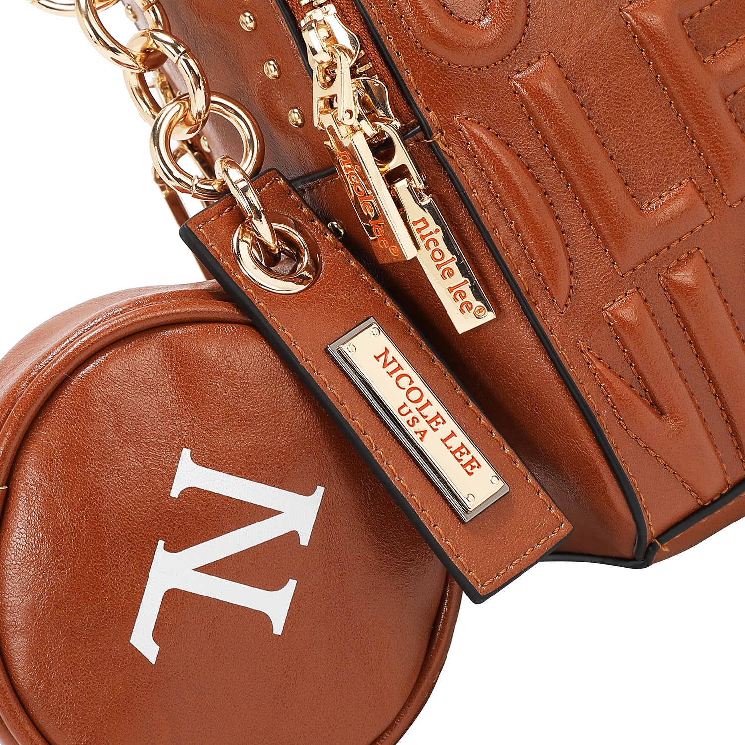 SQUARE HANDBAG WITH EMBOSSED LOGO (BROWN)