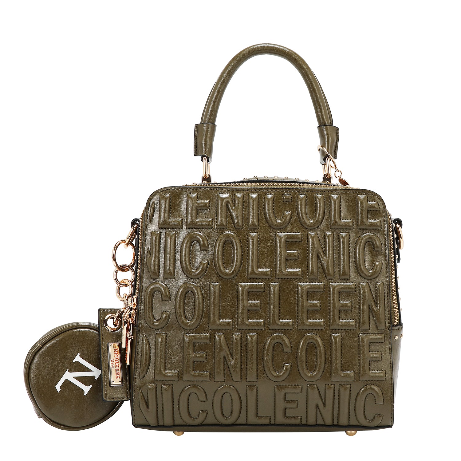 SQUARE HANDBAG WITH EMBOSSED LOGO (OLIVE)