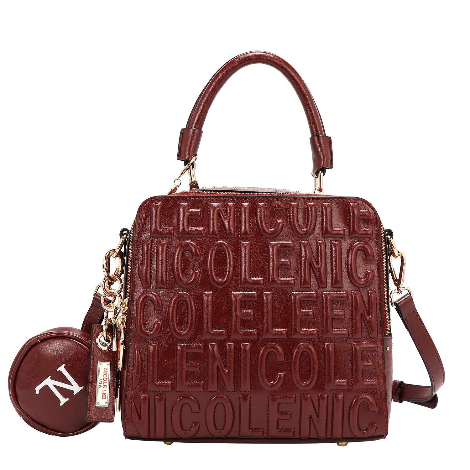SQUARE HANDBAG WITH EMBOSSED LOGO (WINE)