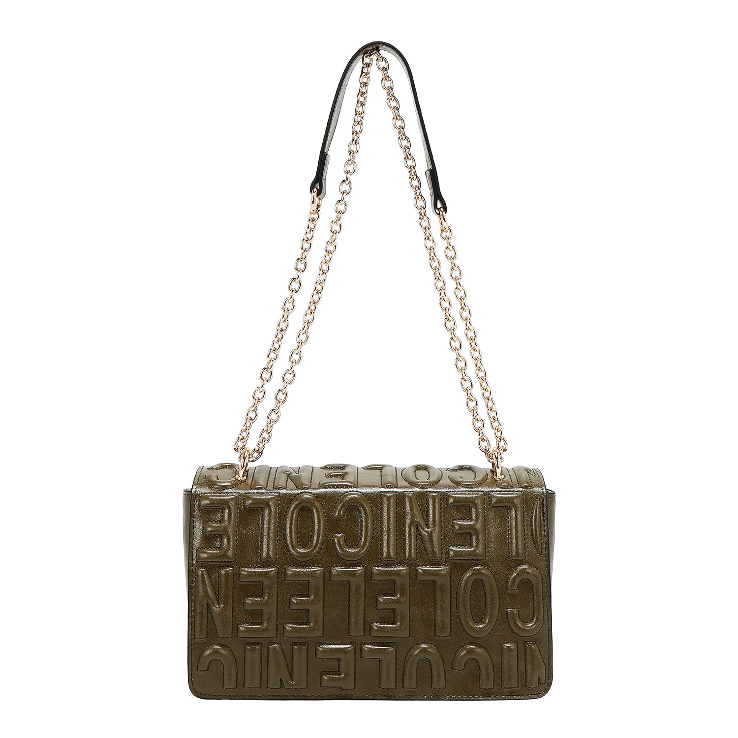 SHOULDER BAG WITH CHAIN AND EMBOSSED LOGO (OLIVE)