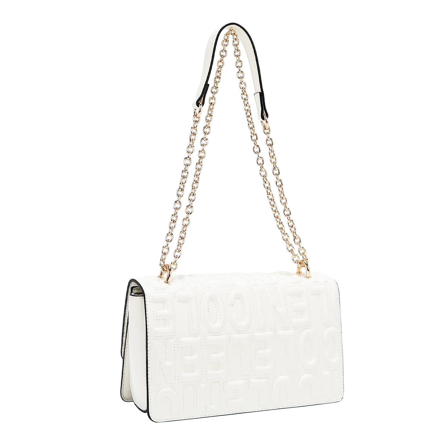 SHOULDER BAG WITH CHAIN AND EMBOSSED LOGO (WHITE)