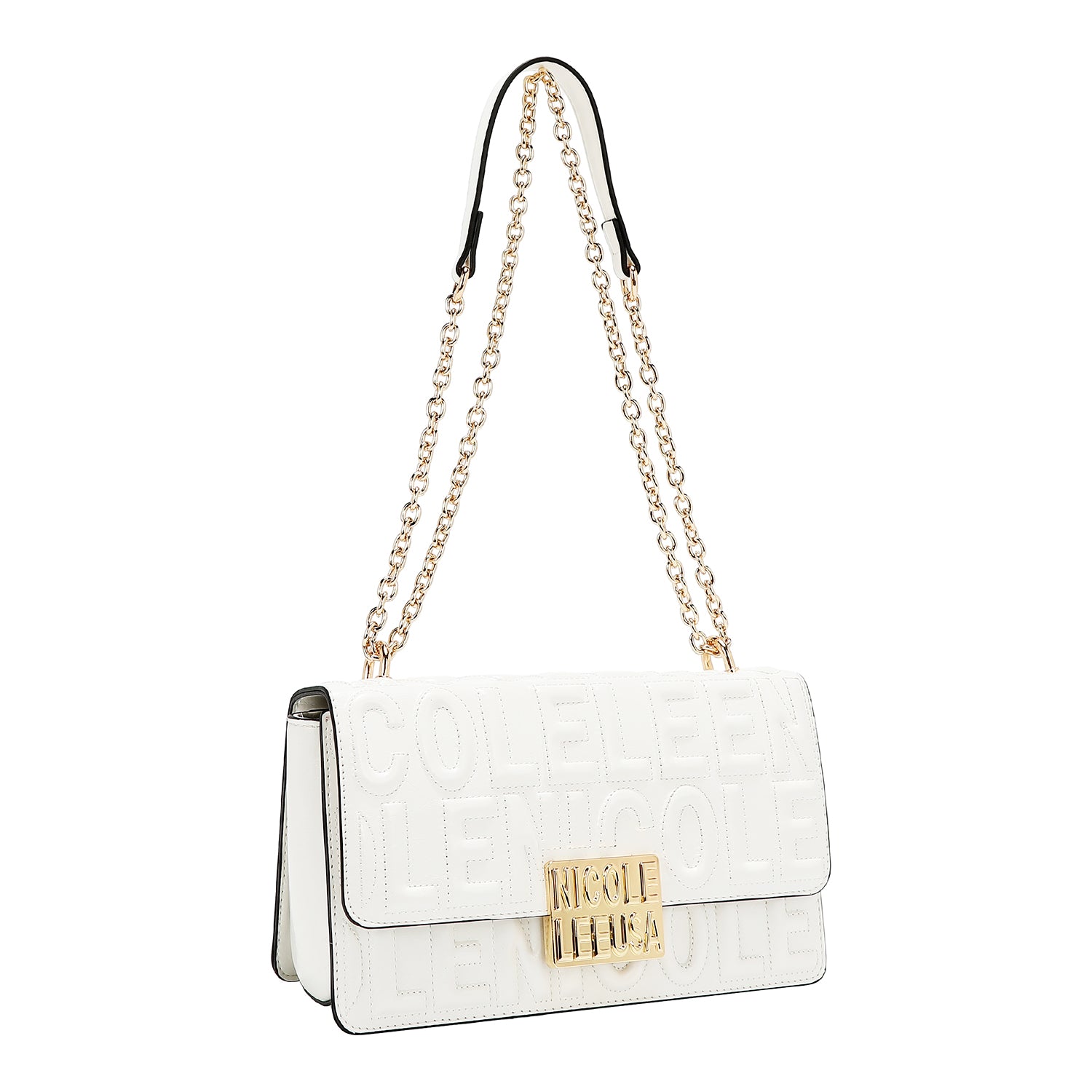 SHOULDER BAG WITH CHAIN AND EMBOSSED LOGO (WHITE)