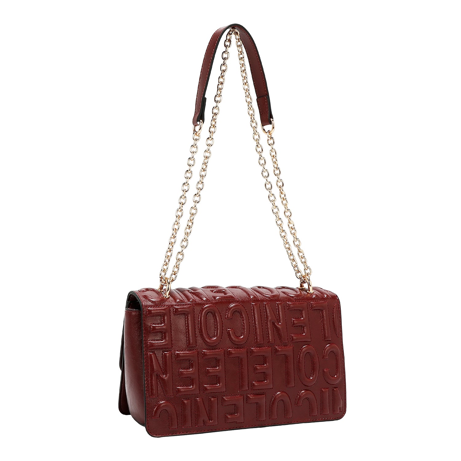 SHOULDER BAG WITH CHAIN AND EMBOSSED LOGO (WINE)