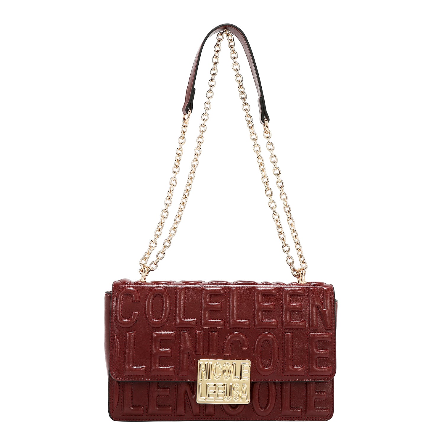 SHOULDER BAG WITH CHAIN AND EMBOSSED LOGO (WINE)