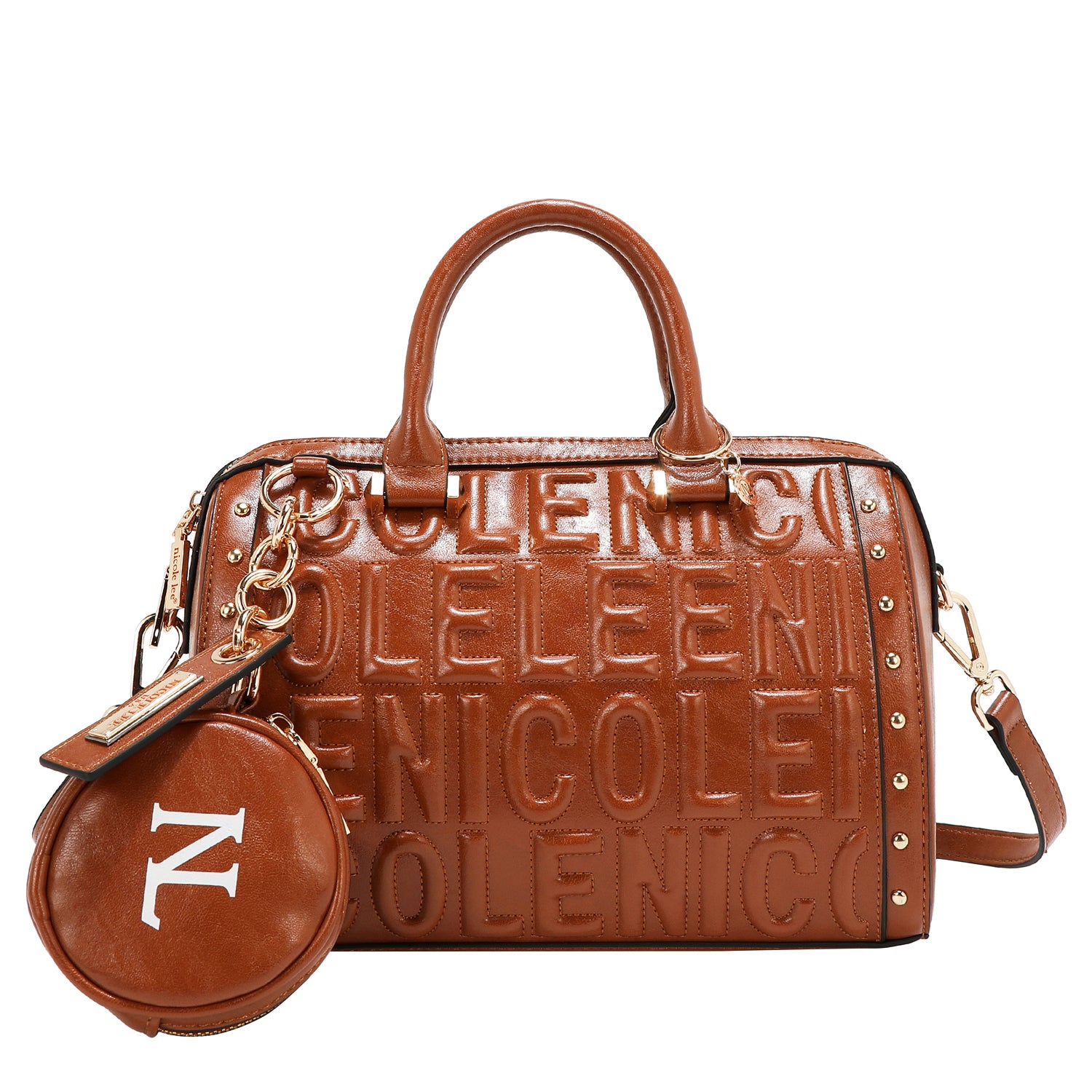 BOSTON BAG WITH EMBOSSED LOGO (BROWN)