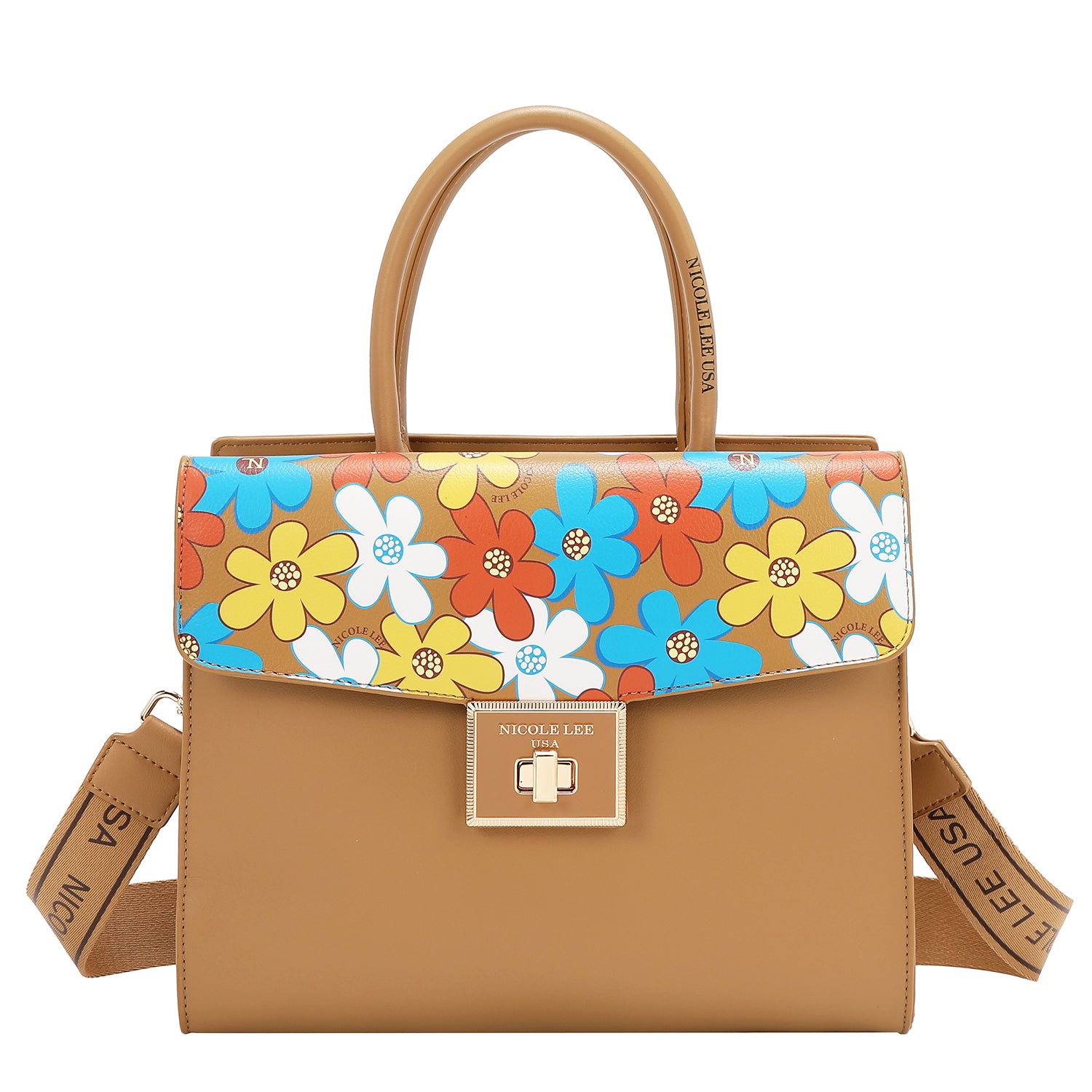 Floral Pop Satchel Bag (Taupe)