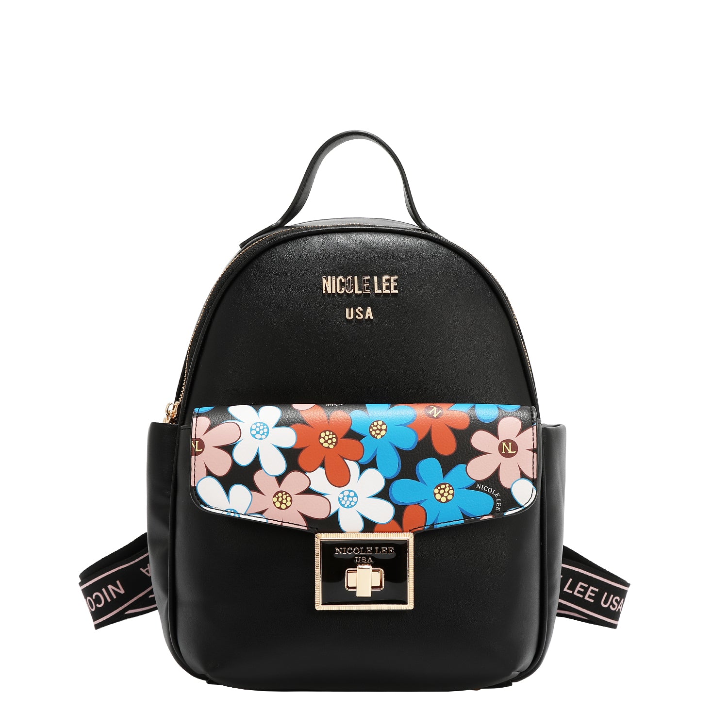 Zaino con flap pop floreale (nero)