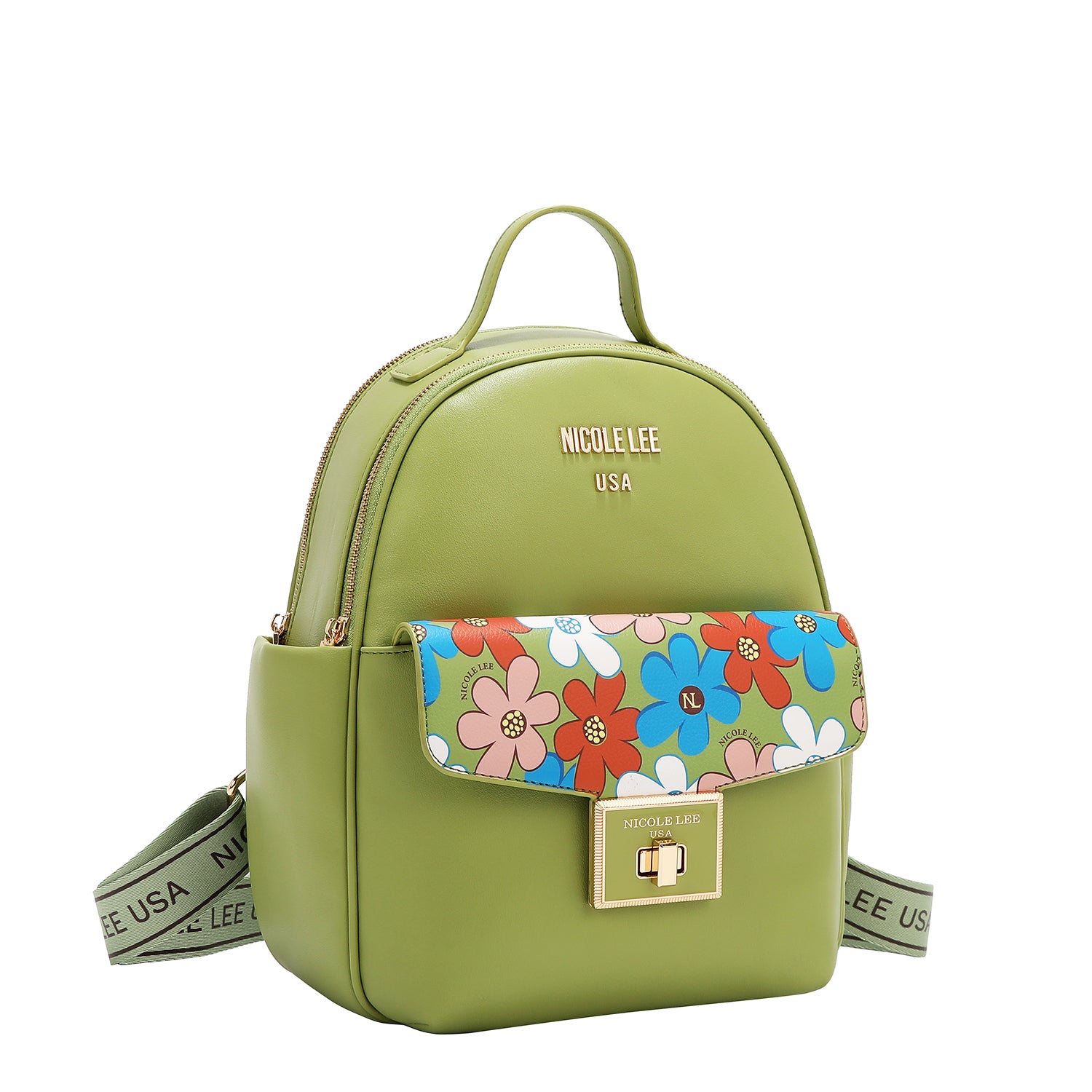 Zaino con flap pop floreale (verde)