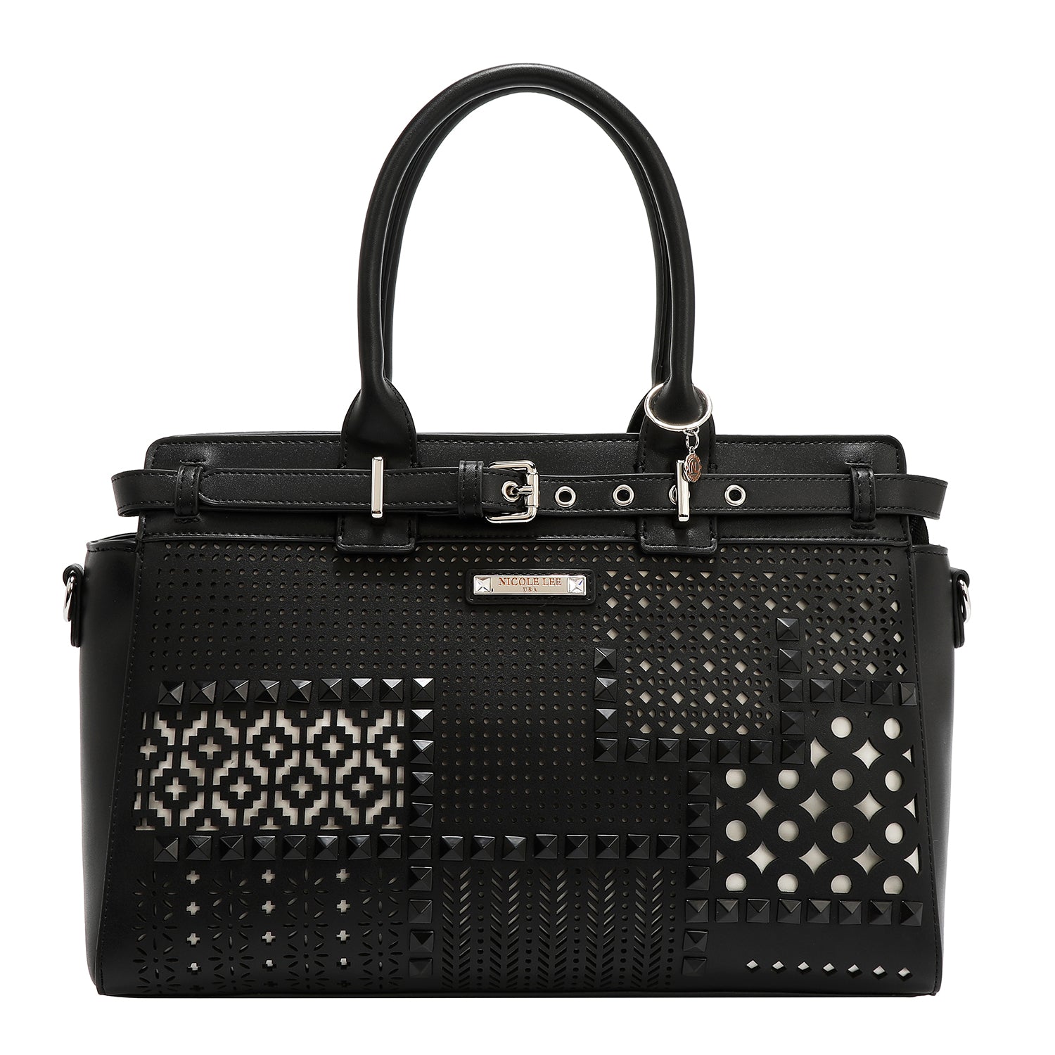 Satchel bag with geometric cuts (black)