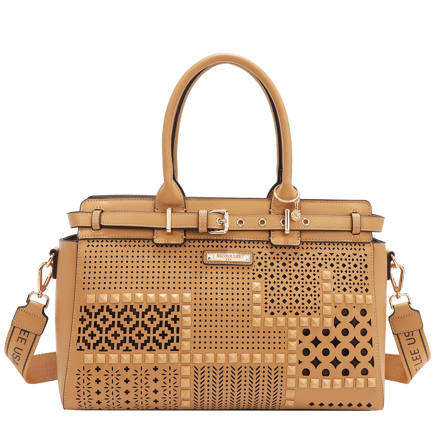 Satchel bag with geometric cuts (sand)