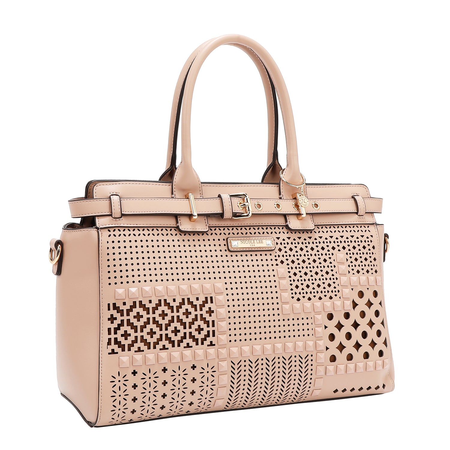 Satchel bag with geometric cuts (pink)