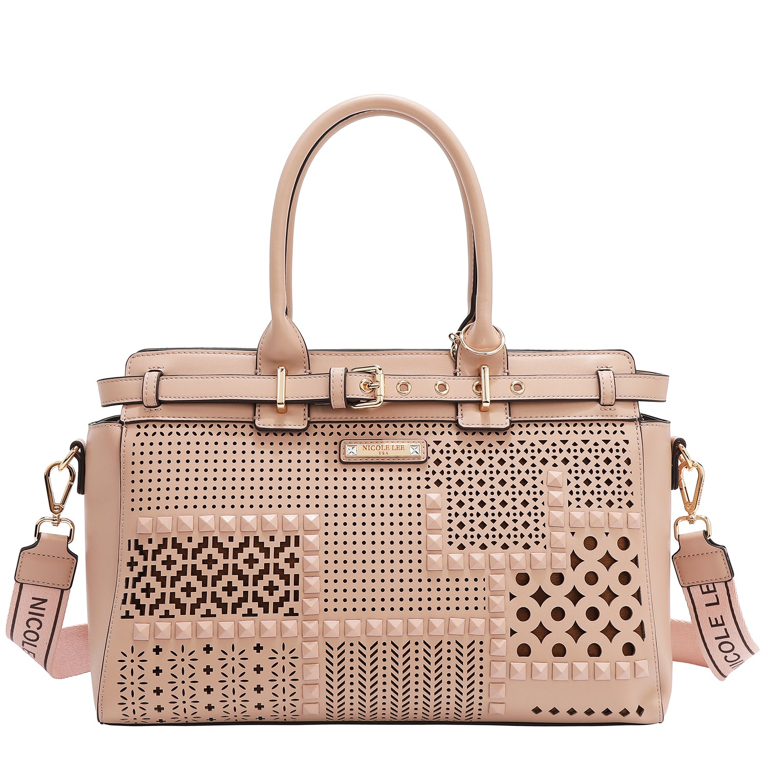 Satchel bag with geometric cuts (pink)
