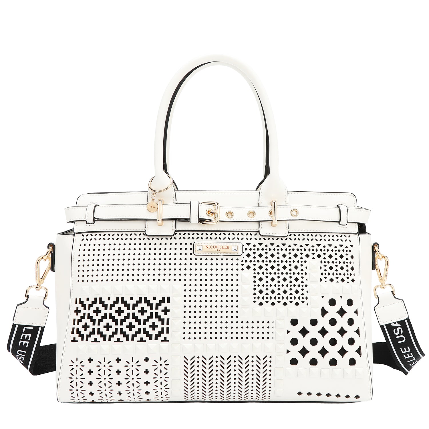 Satchel bag with geometric cuts (white)