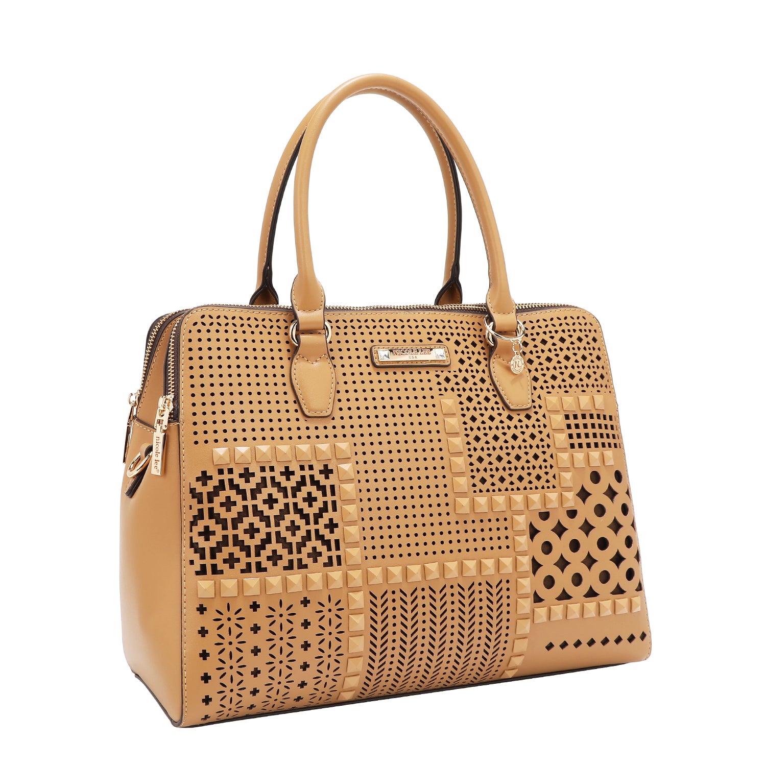 Hand bag with geometric cuts (sand)