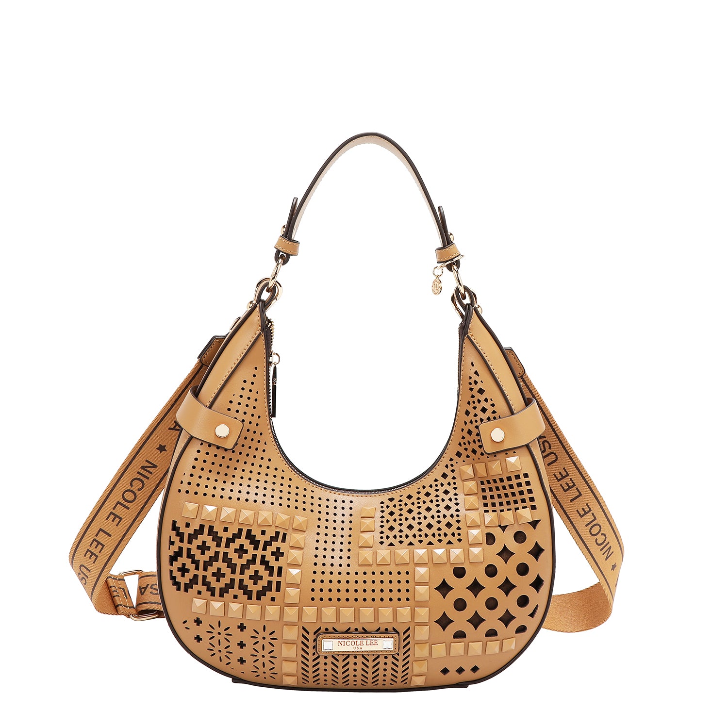 Shoulder bag with geometric cut (sand)