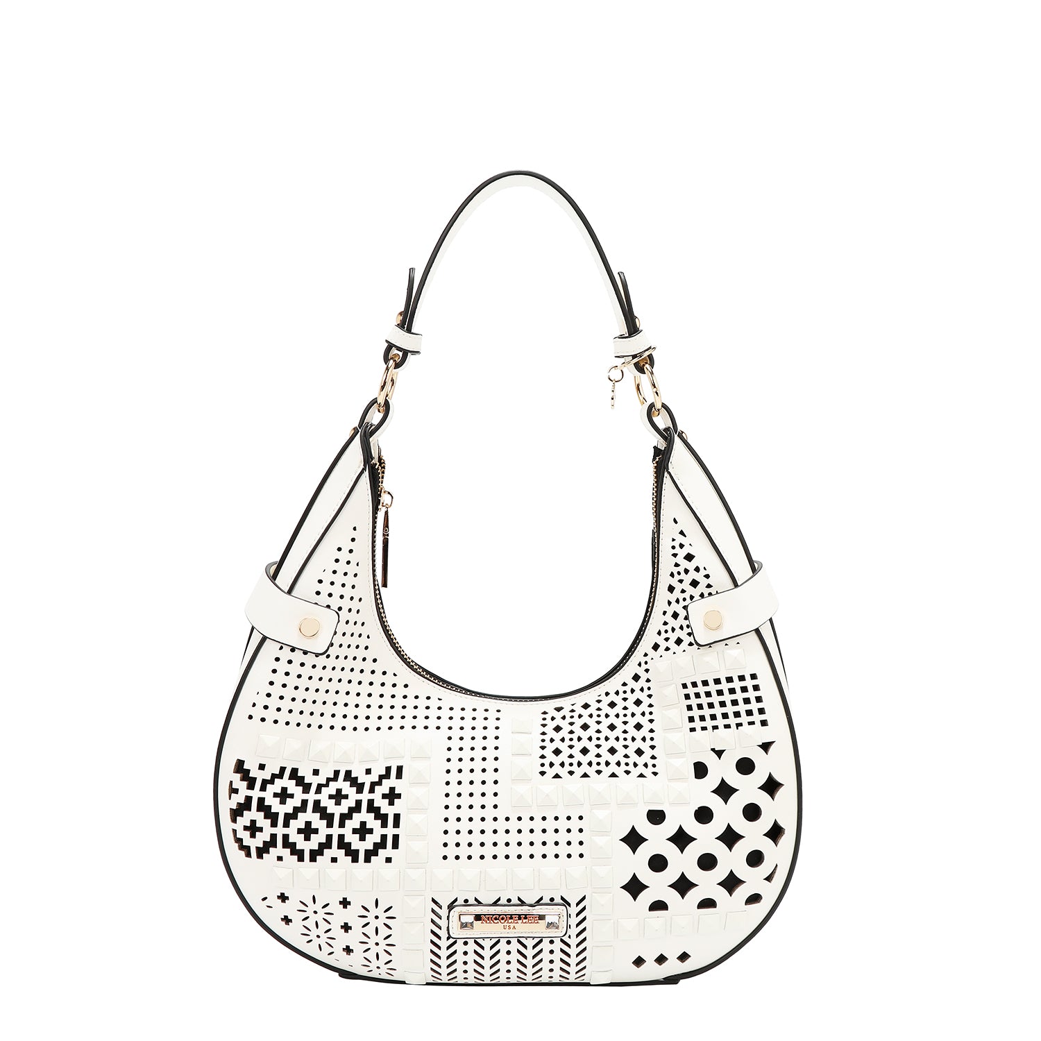 Shoulder bag with geometric cut (white)