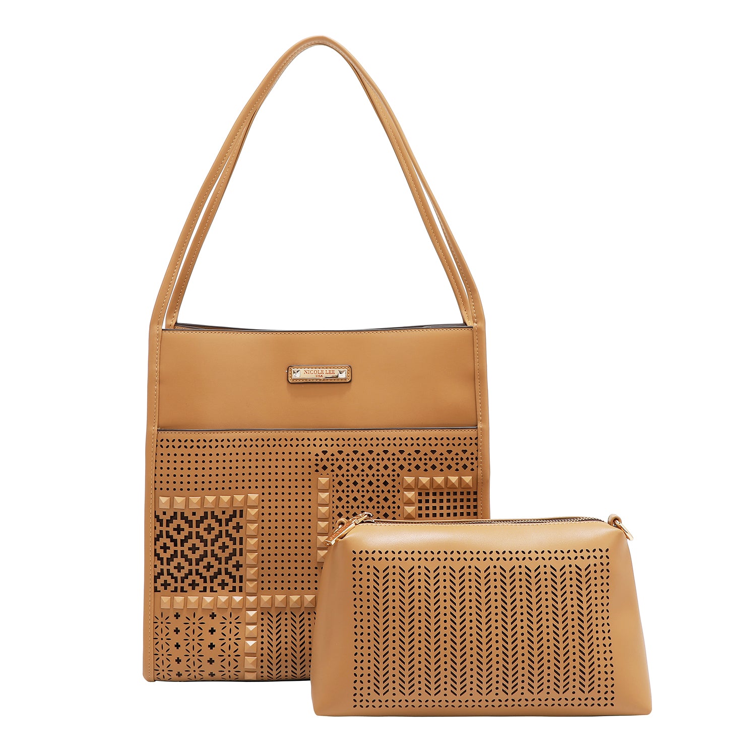 Two -piece bag with geometric cuts (sand)