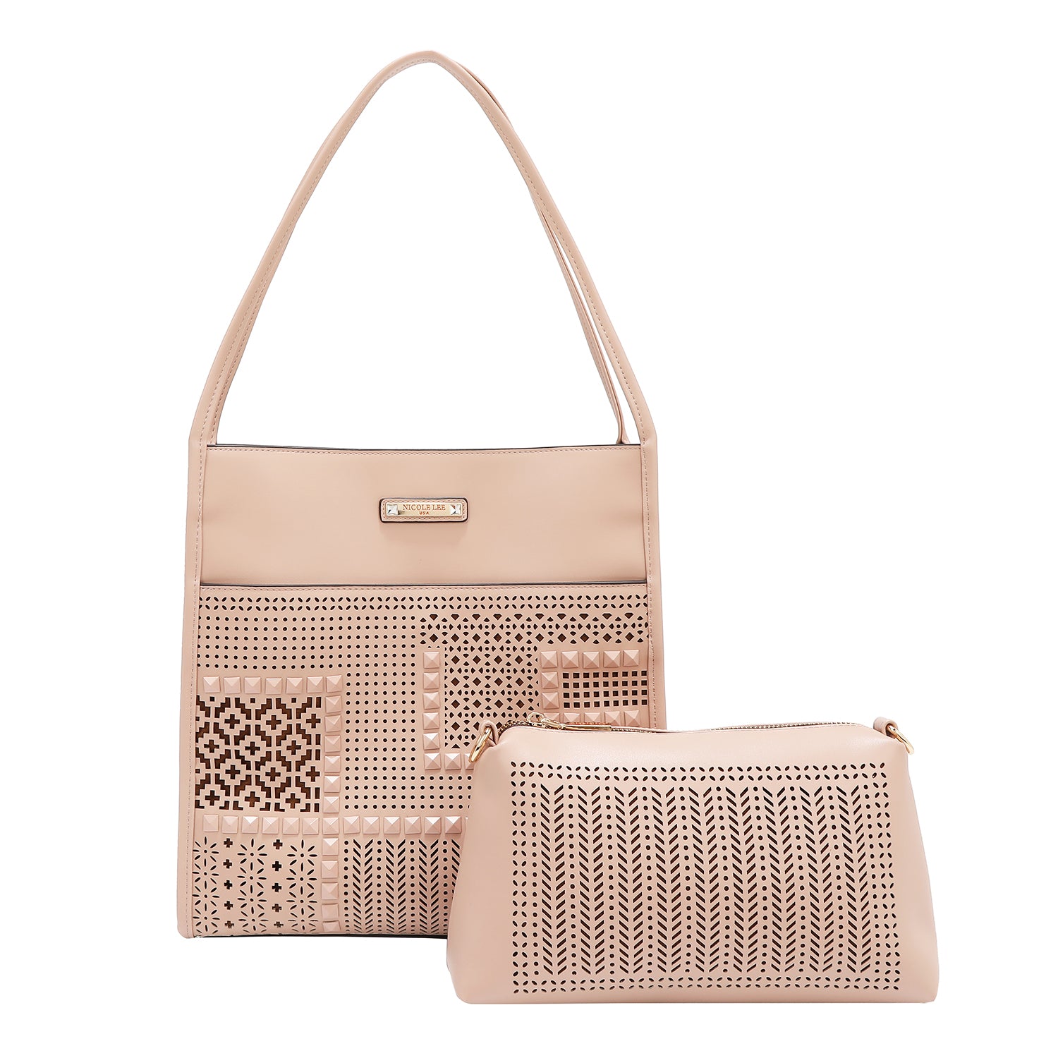 Borsa a due parti con taglio geometrico (rosa)