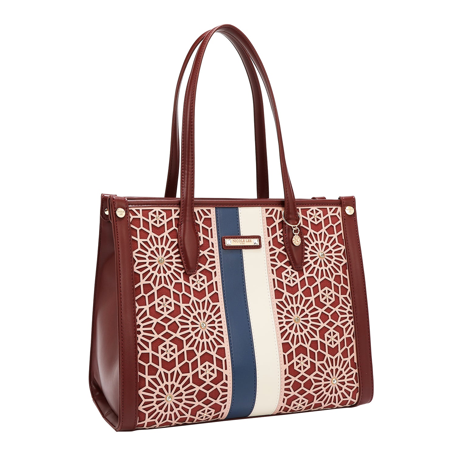 LASER CUT GEOMETRIC TOTE BAG (WINE)