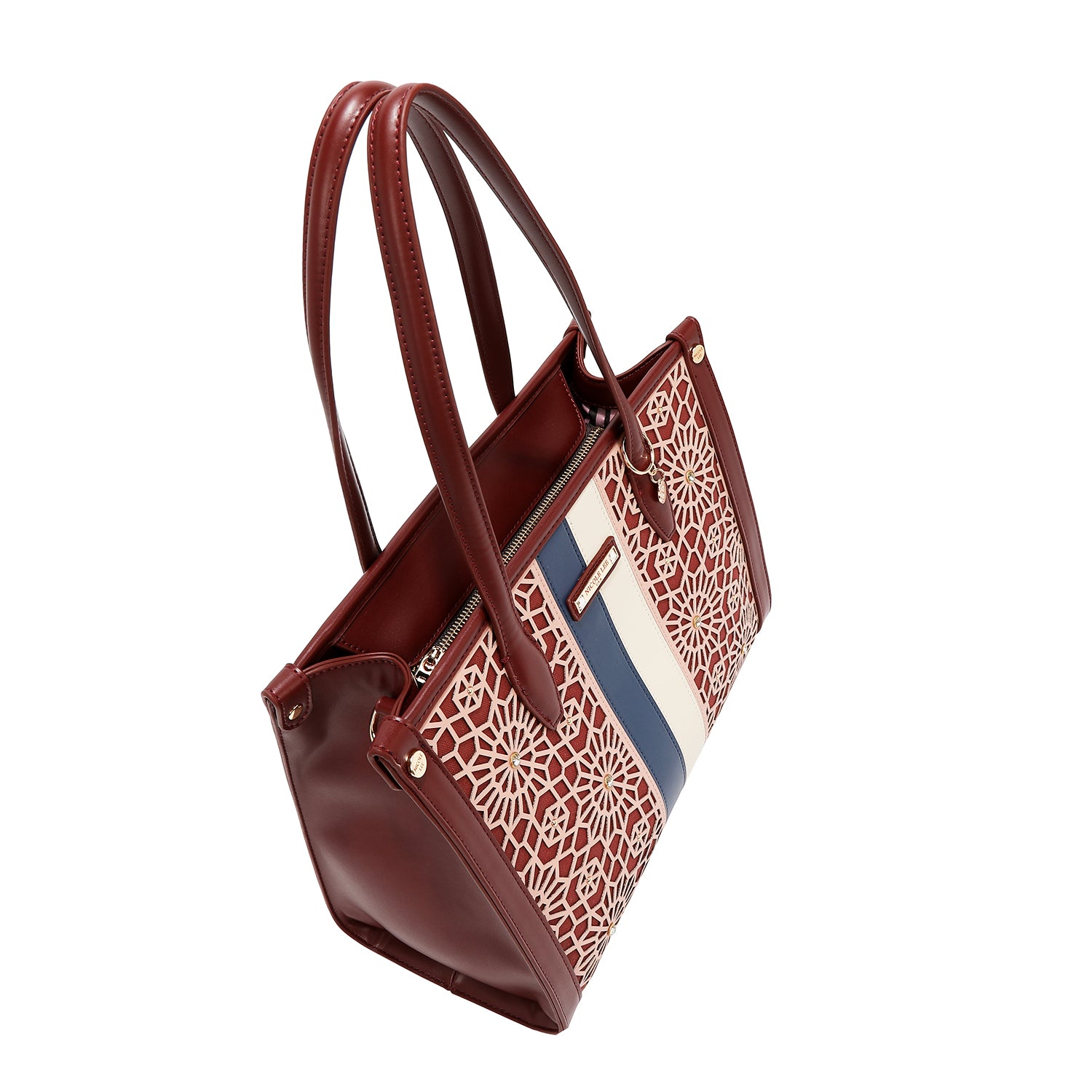 LASER CUT GEOMETRIC TOTE BAG (WINE)