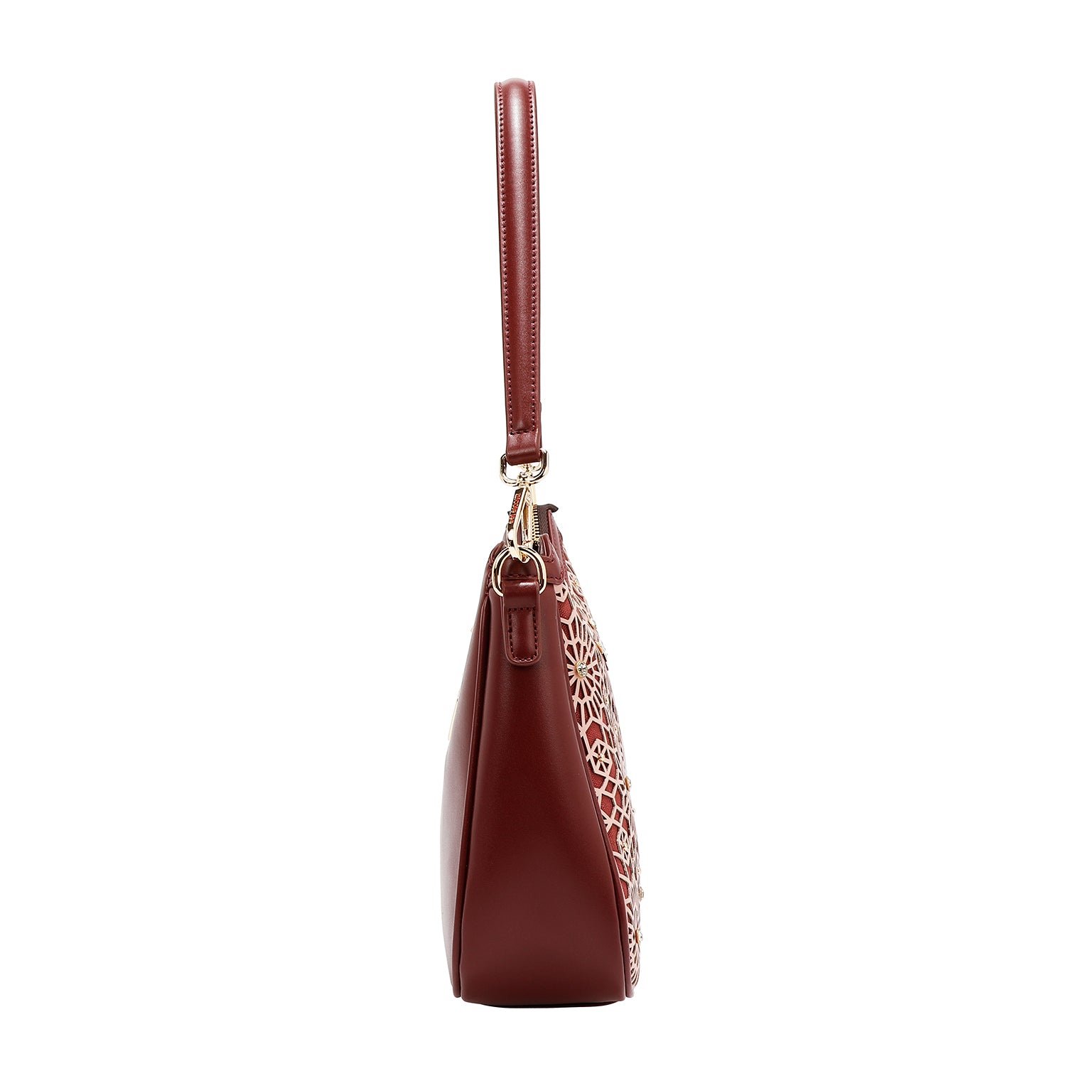 GEOMETRIC LASER CUT SHOULDER BAG (WINE)