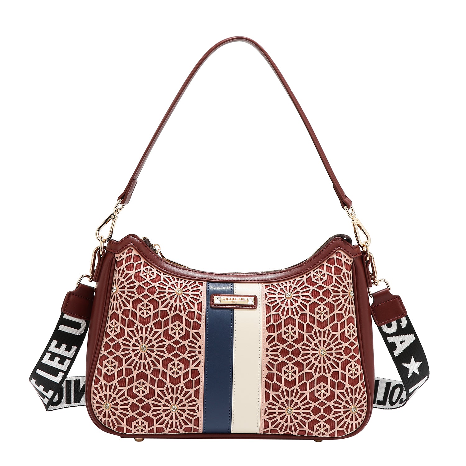 GEOMETRIC LASER CUT SHOULDER BAG (WINE)