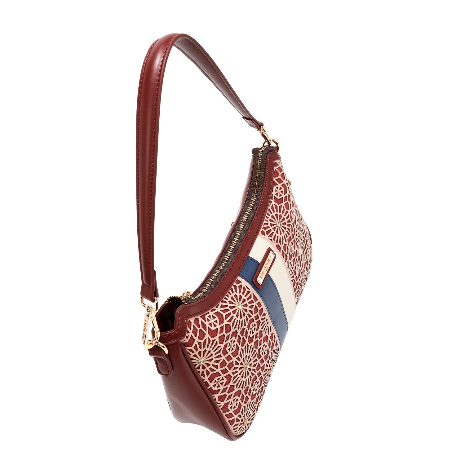 GEOMETRIC LASER CUT SHOULDER BAG (WINE)