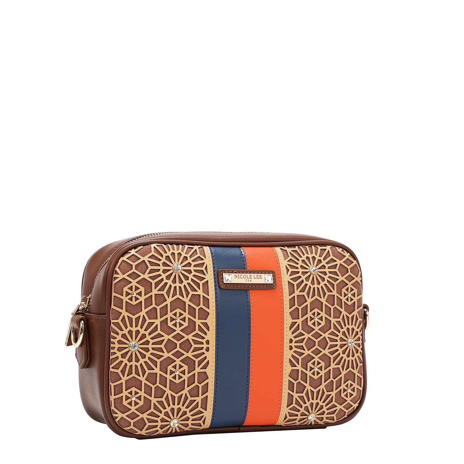 LASER CUT GEOMETRIC CROSSBODY BAG (BROWN)