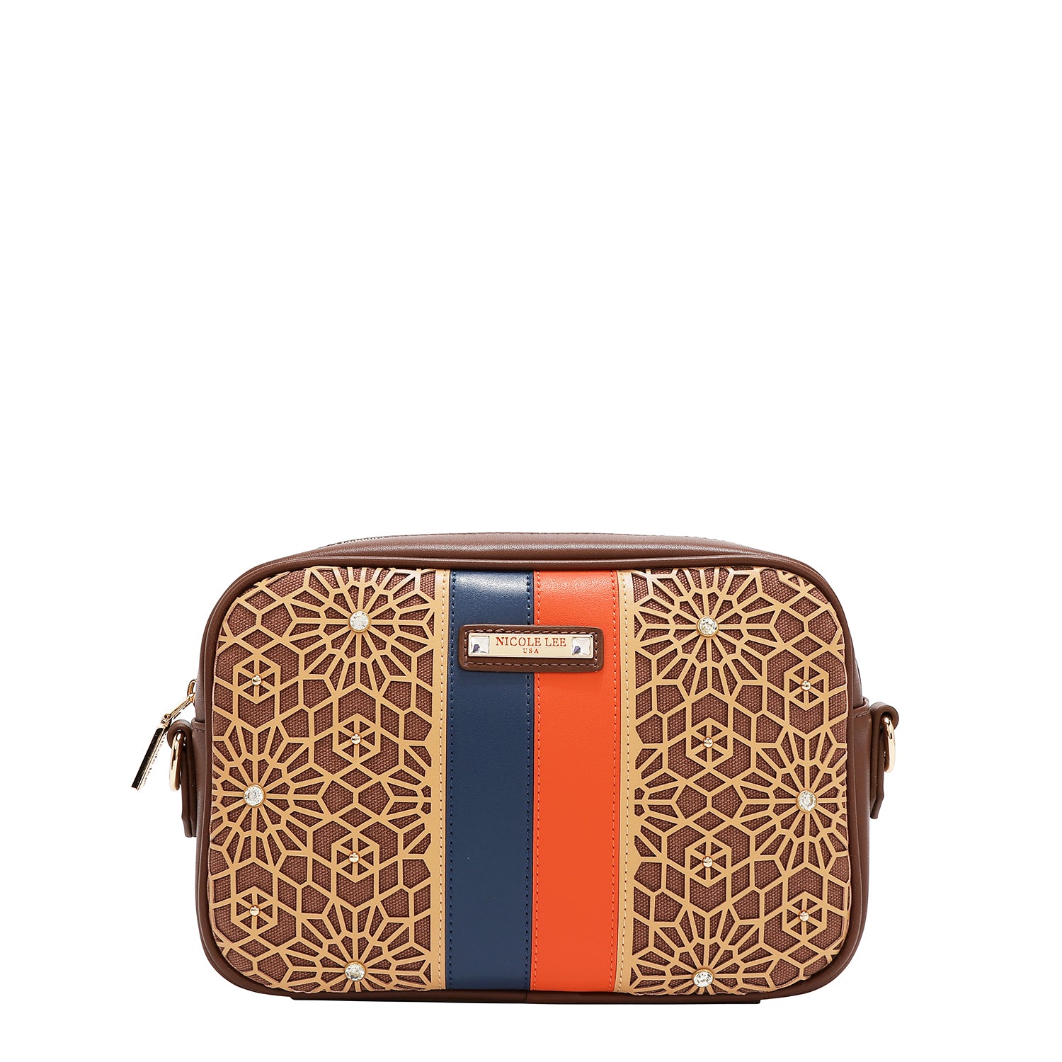 LASER CUT GEOMETRIC CROSSBODY BAG (BROWN)