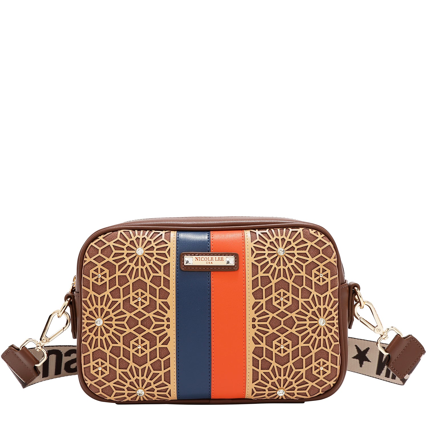 LASER CUT GEOMETRIC CROSSBODY BAG (BROWN)