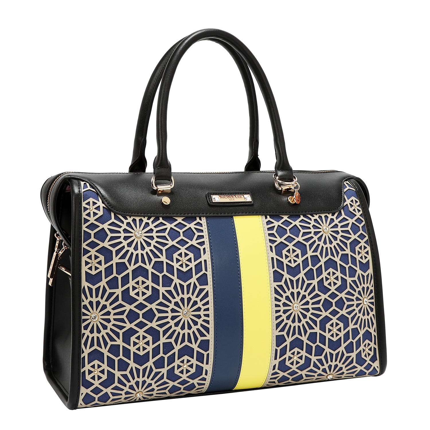 BOSTON BAG WITH GEOMETRIC LASER CUT (BLACK)