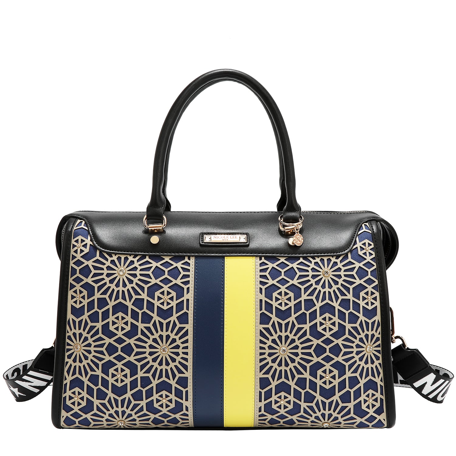 BOSTON BAG WITH GEOMETRIC LASER CUT (BLACK)