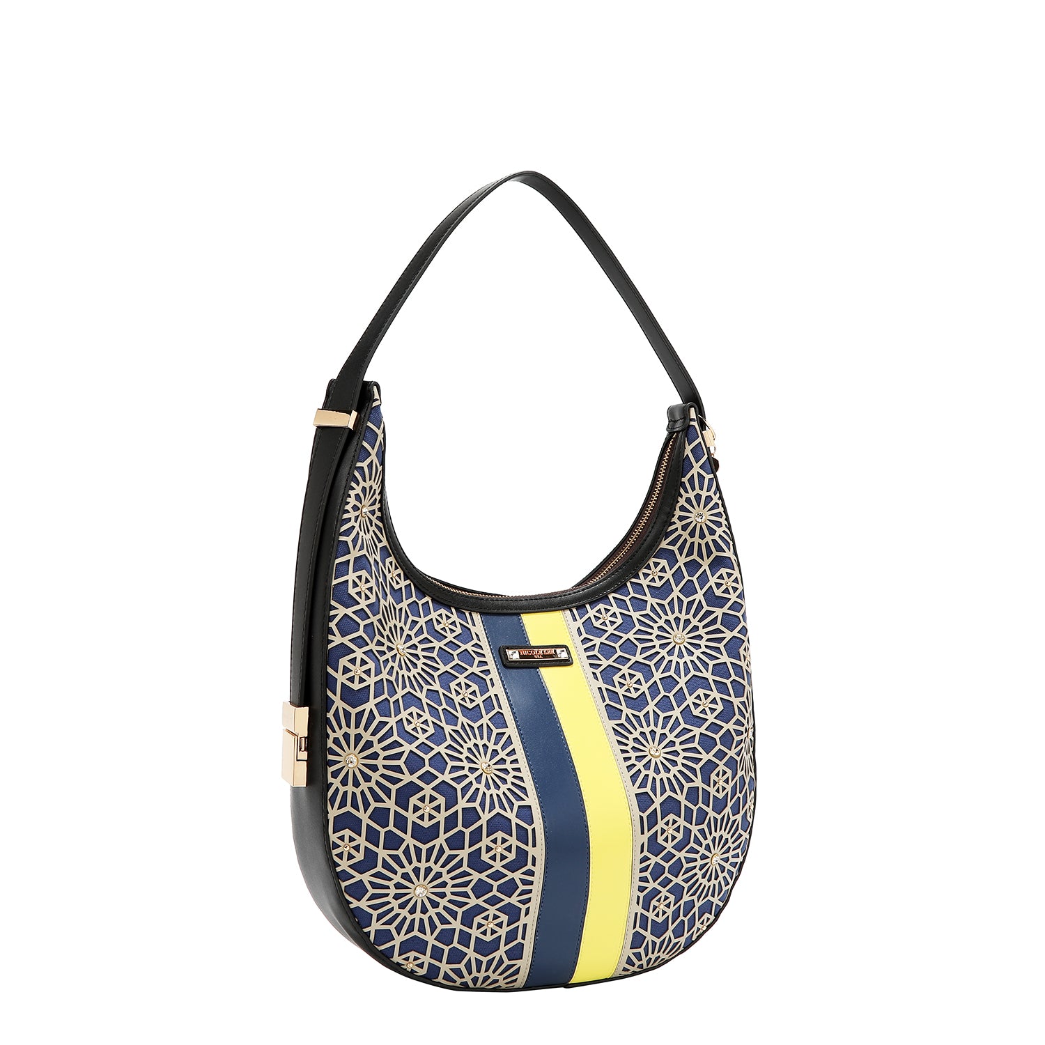 LASER CUT GEOMETRIC HOBO BAG (BLACK)