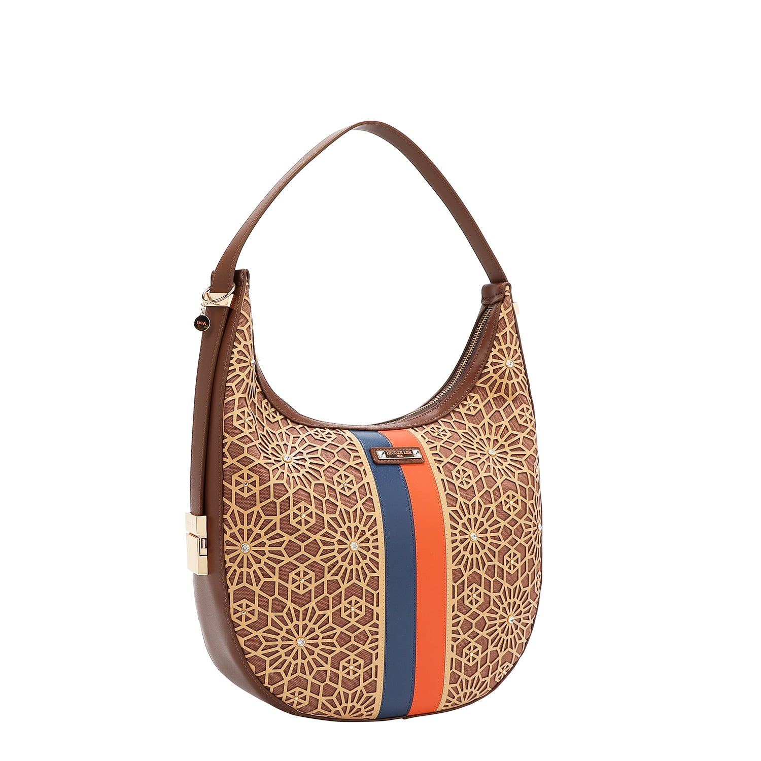 LASER CUT GEOMETRIC HOBO BAG (BROWN)