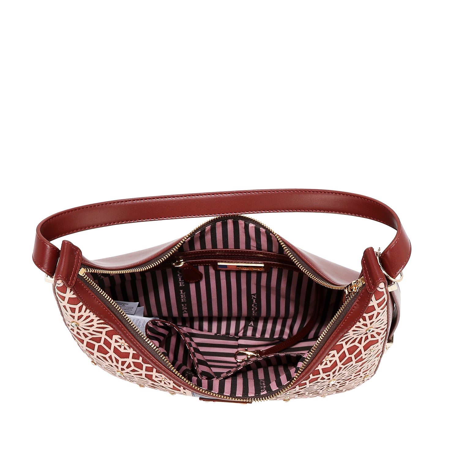 LASER CUT GEOMETRIC HOBO BAG (WINE)