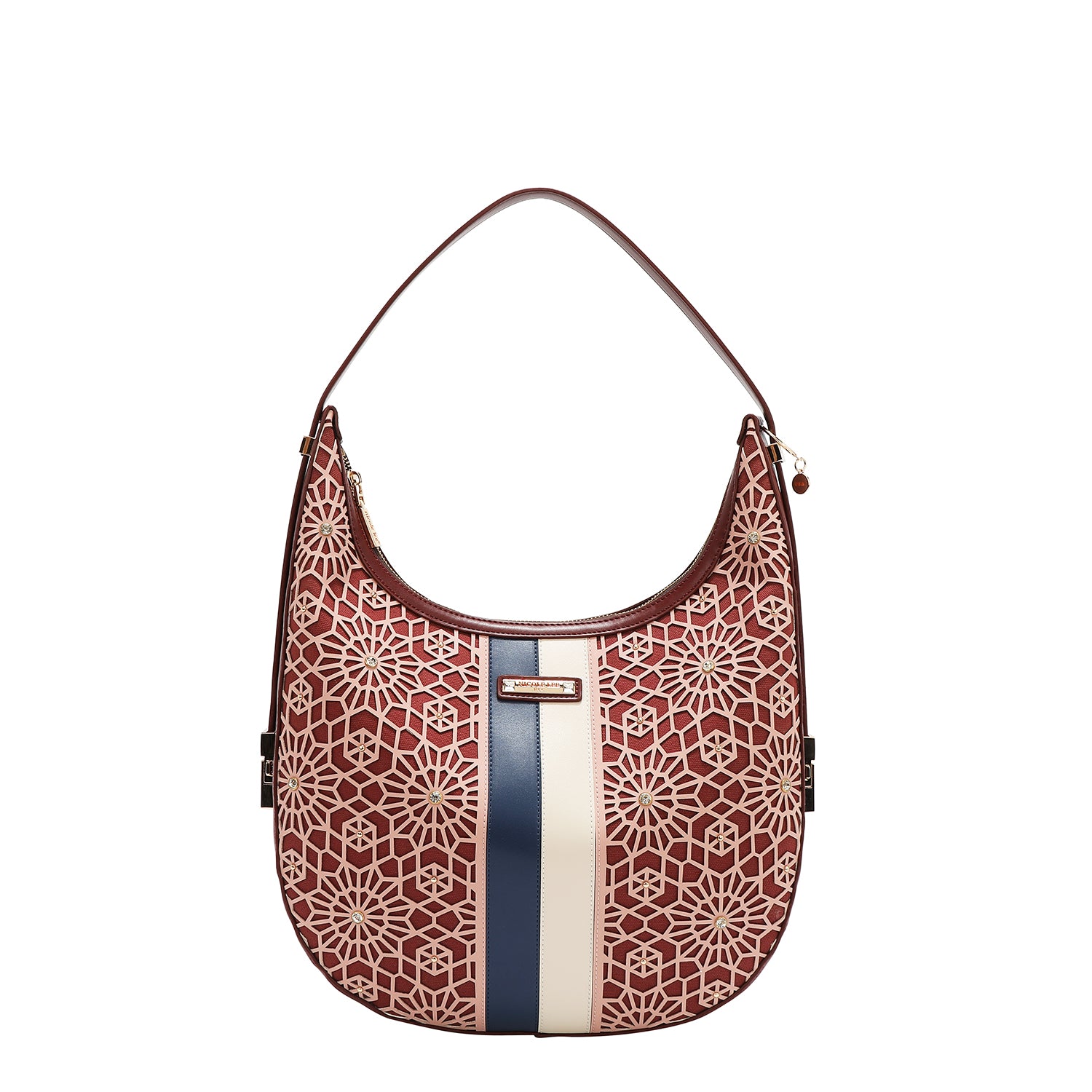LASER CUT GEOMETRIC HOBO BAG (WINE)