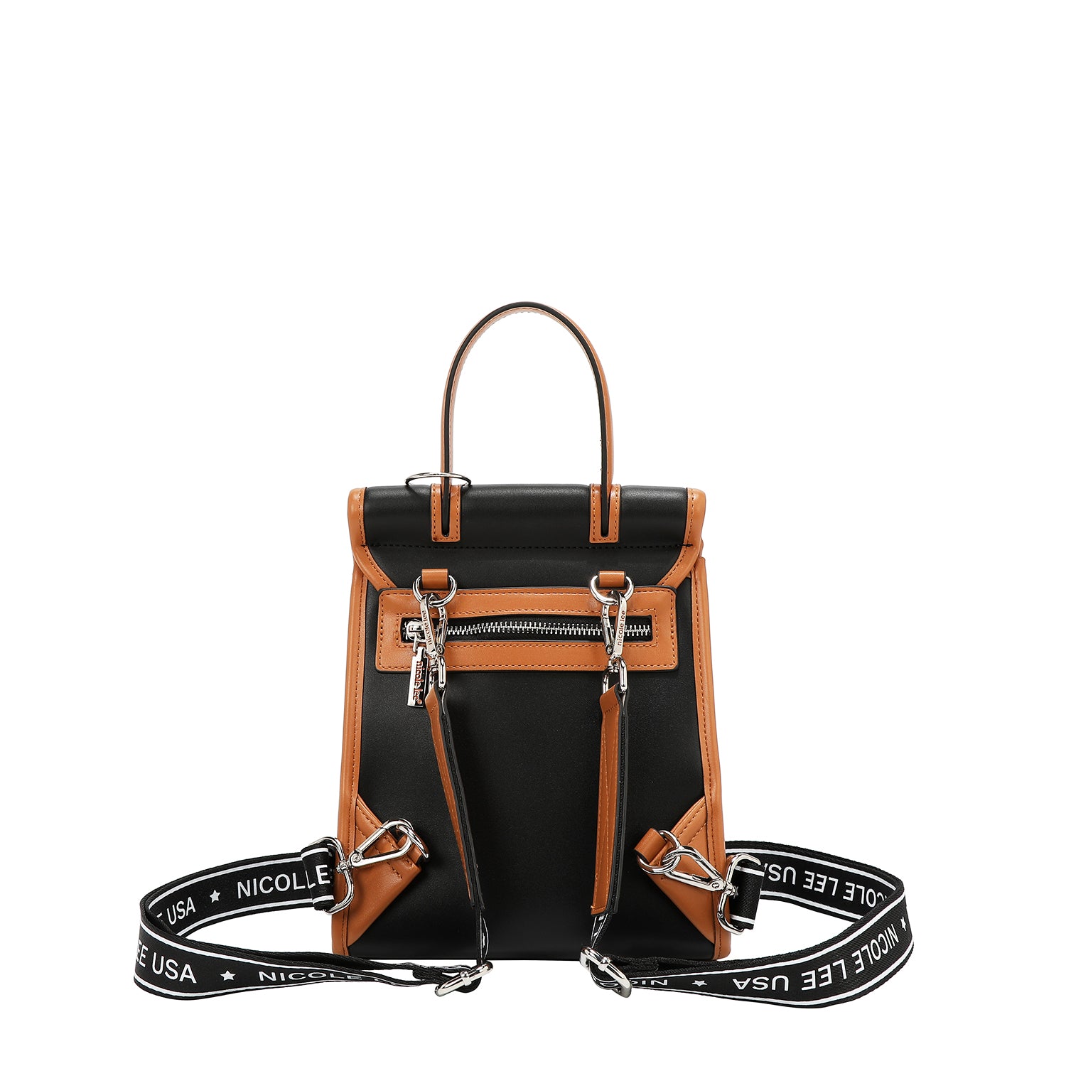 Convertible backpack with geometric cut/bag with upper handle (black)