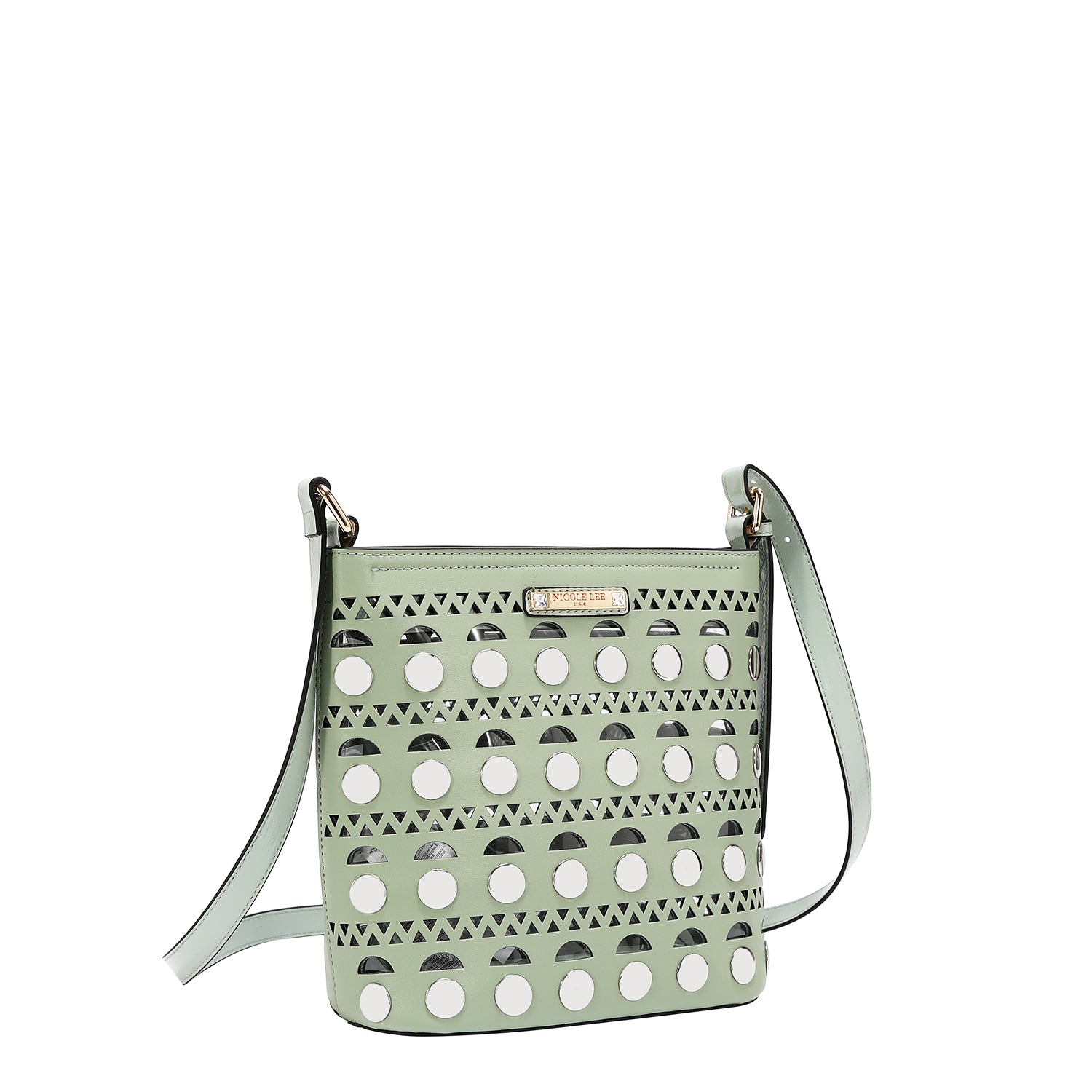BORSA A TRACOLLA CON BORCHIE ARGENTO (VERDE)