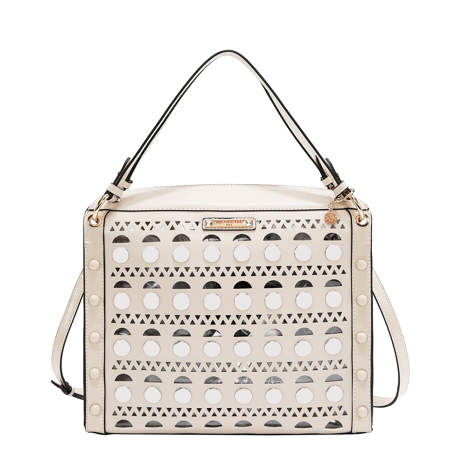 BORSA A MANO CON BORCHIE ARGENTO (BEIGE)