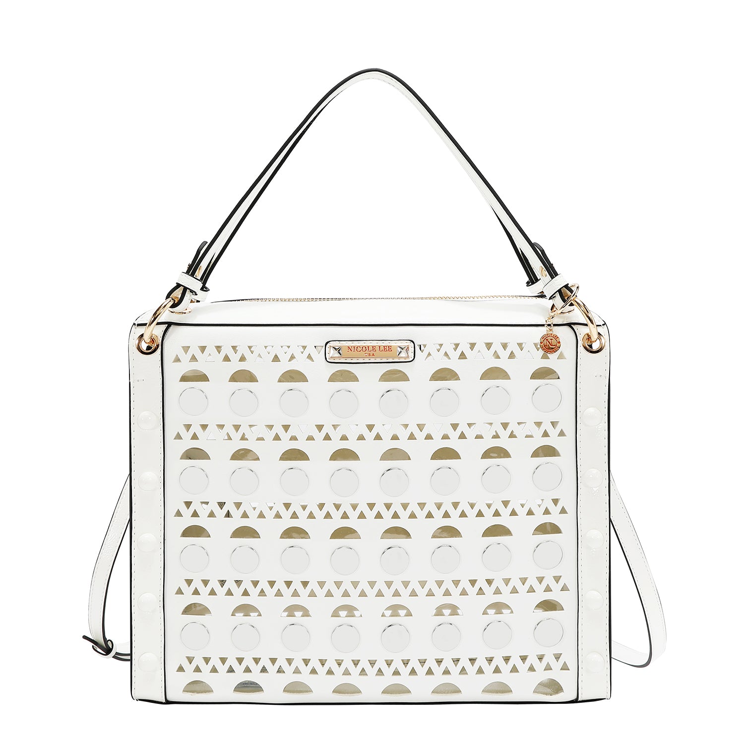 BORSA A MANO CON BORCHIE ARGENTO (BIANCO)