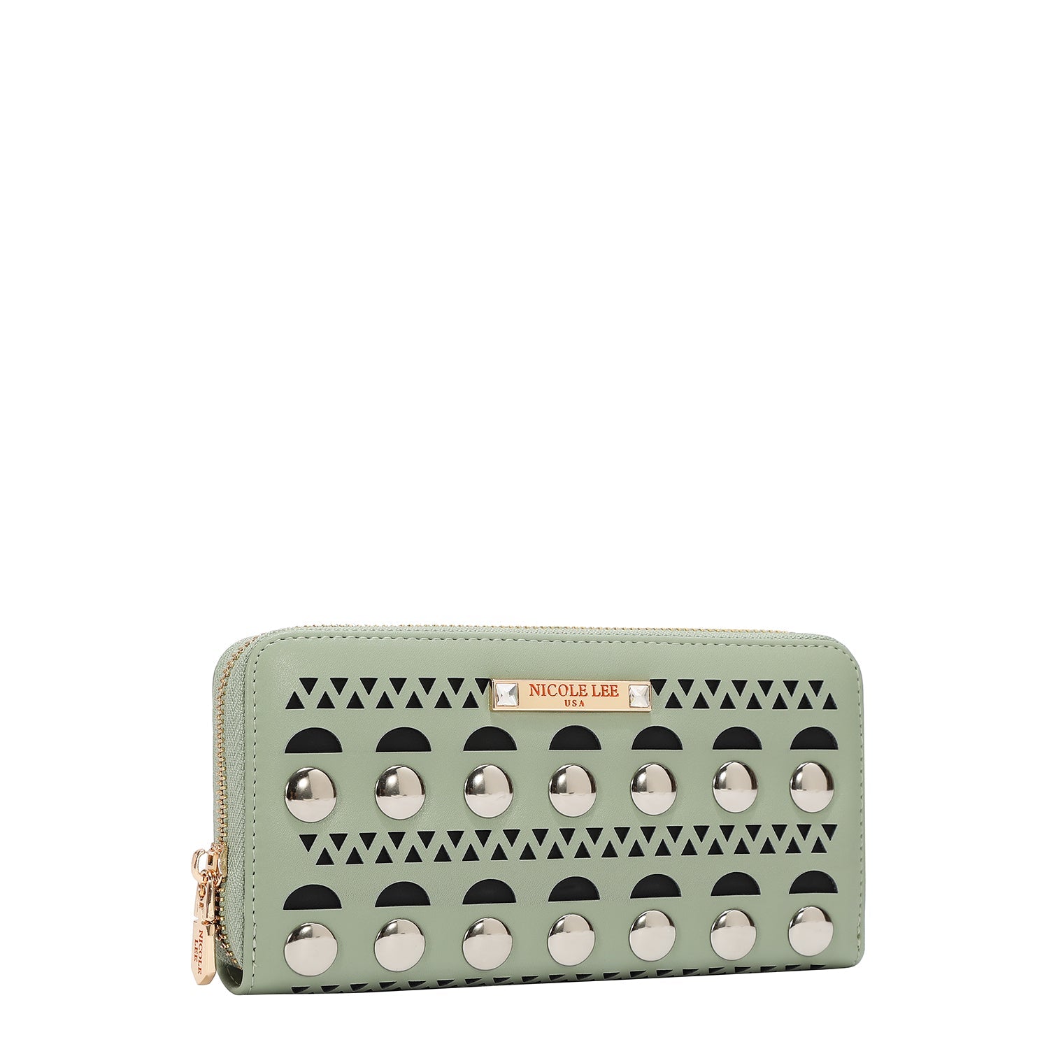 PORTAFOGLIO CON BORCHIE ARGENTO (VERDE)