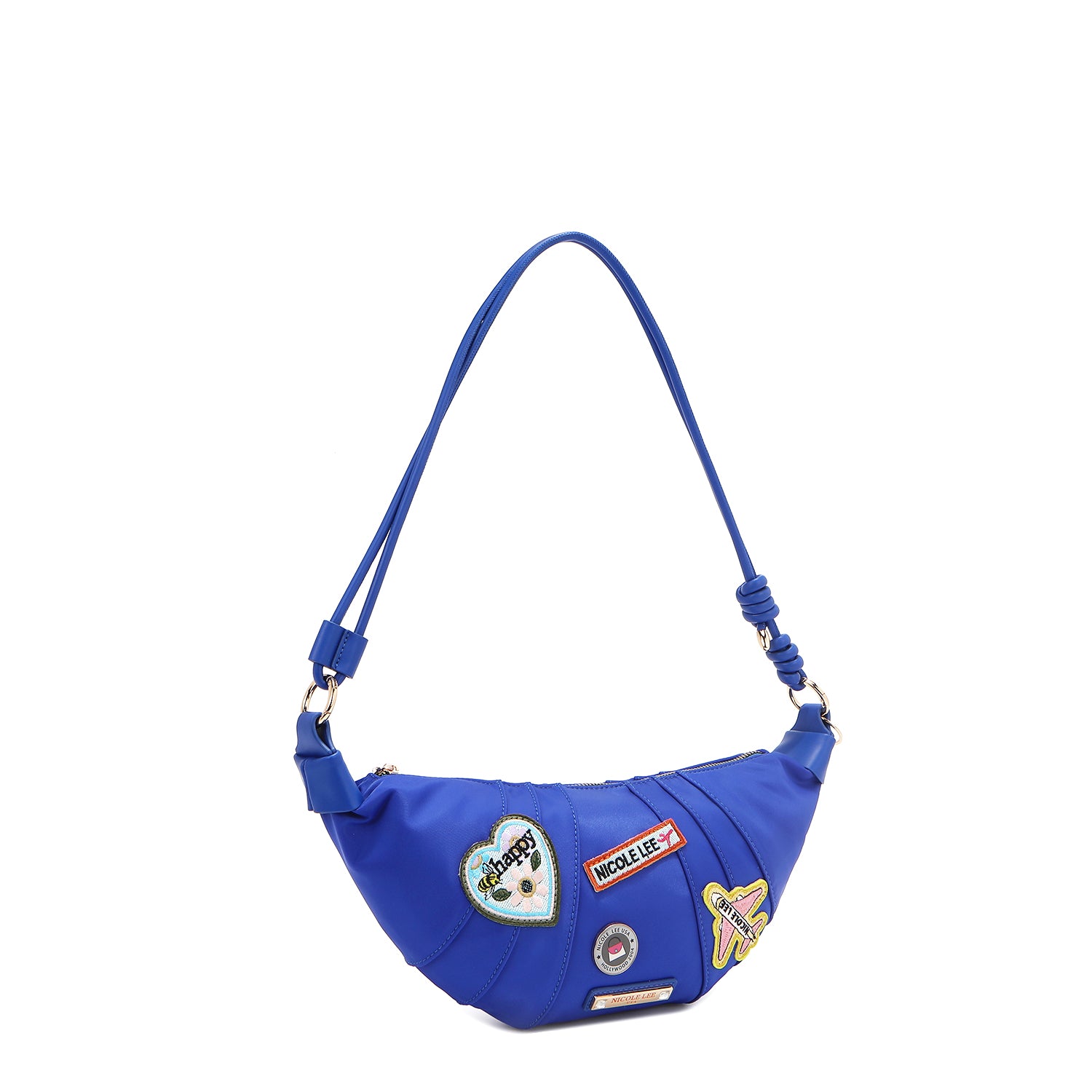BOLSO CROISSANT CON PARCHES DE COLORES (AZUL)