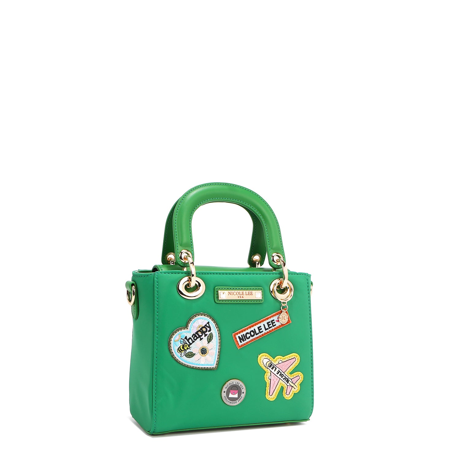 BOLSO DE MANO CON PARCHES DE COLORES (VERDE)