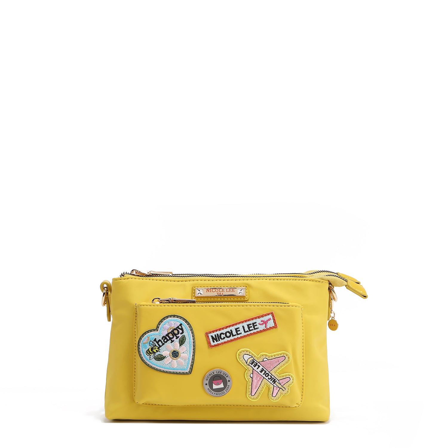 BORSA A TRACOLLA FISARMONICA CON PATCH COLORATI (GIALLO)