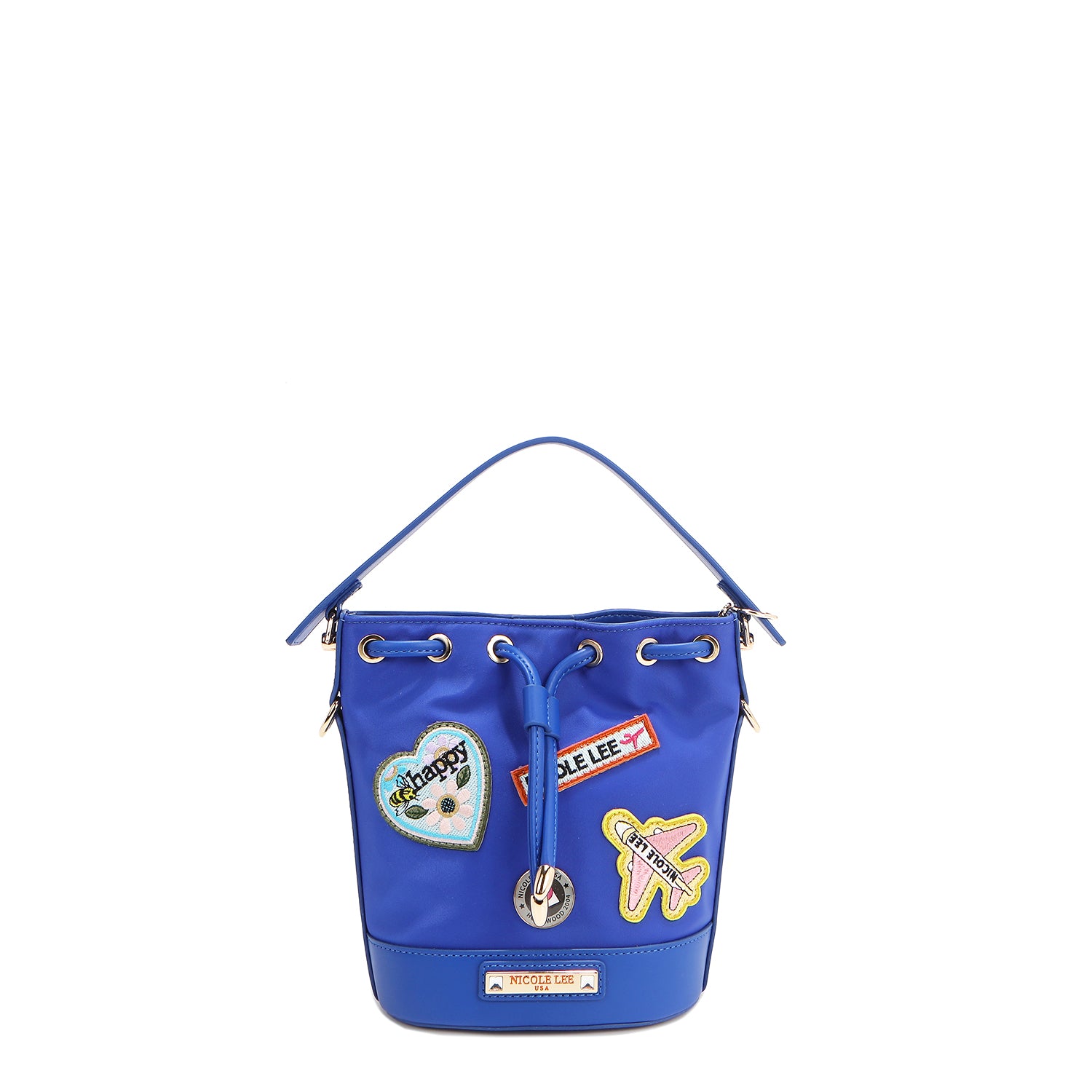 BOLSO CUBO CON PARCHES DE COLORES (AZUL)