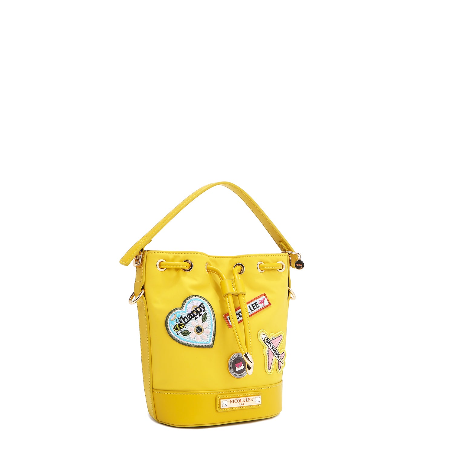 BOLSO CUBO CON PARCHES DE COLORES (AMARILLO)