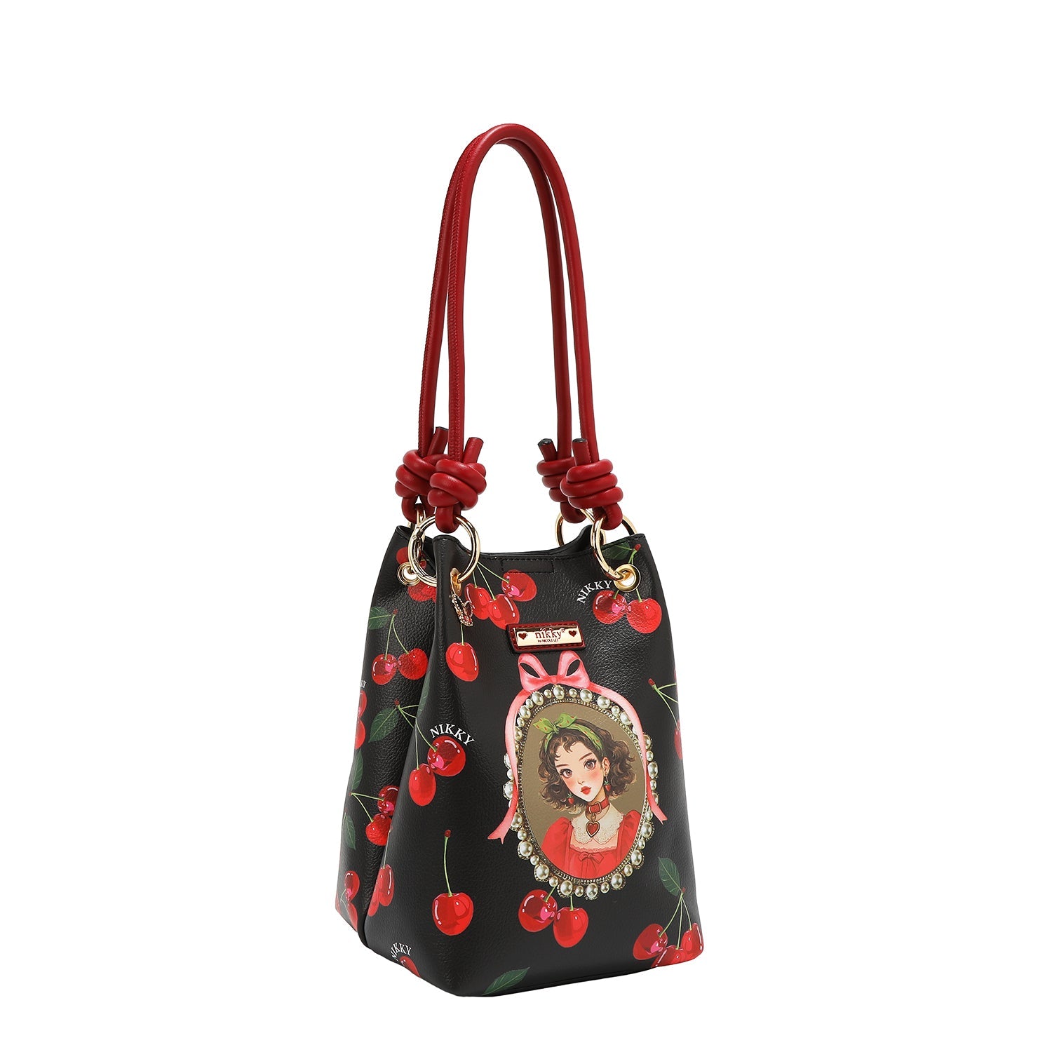 BOLSO DE HOMBRO CON TIPO CUBO DE 2 PIEZAS (CHERRY LIPS-BLACK)