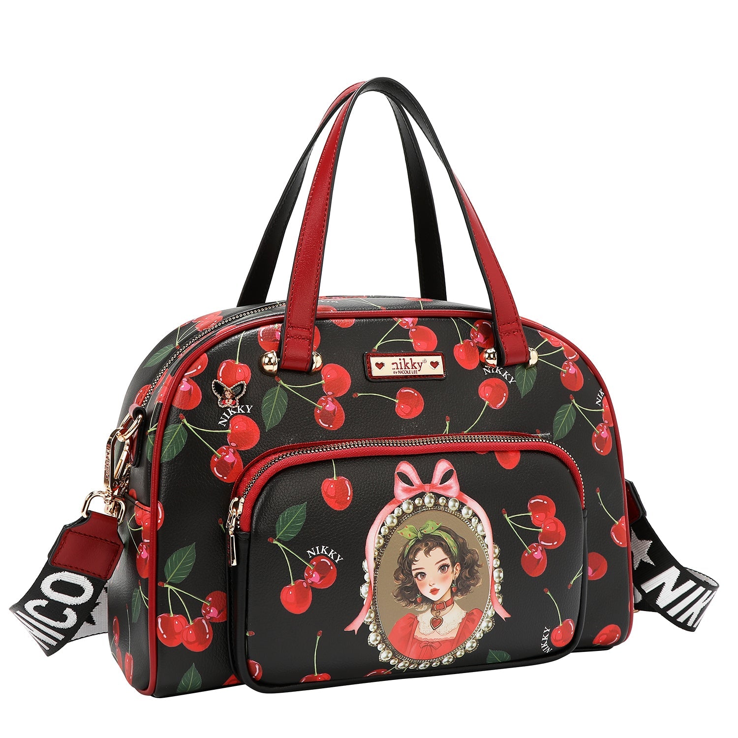 CONJUNTO DE 3 PIEZAS (SATCHEL, BANDOLERA, CARTERA) (CHERRY LIPS-BLACK)